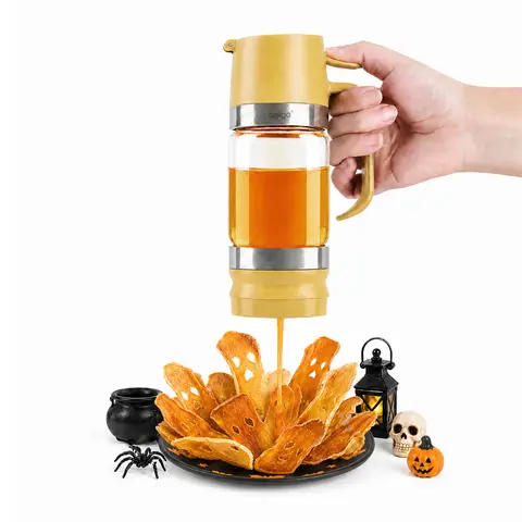 Aelga 9 oz Glass Honey Dispenser - No Drip 9 oz Honey Pot Canister with Handle, Press Trigger Easy Pouring for Kitchen Cooking, Home Supplies Storage Bottle Gift Idea