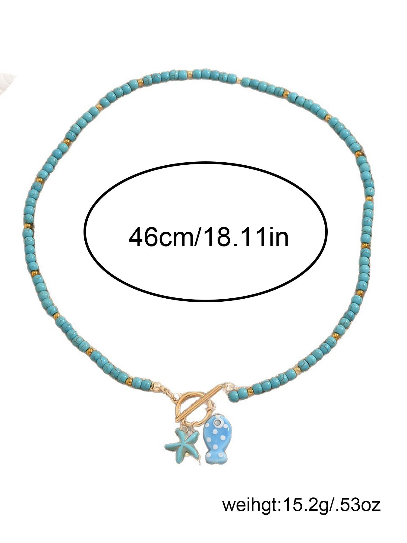 Summer Ceramic Fish Starfish Tassel Pearl Beaded OT Buckle Charms Necklace, Cute Summer Jewelry, Perfect Gift for Women and Girls