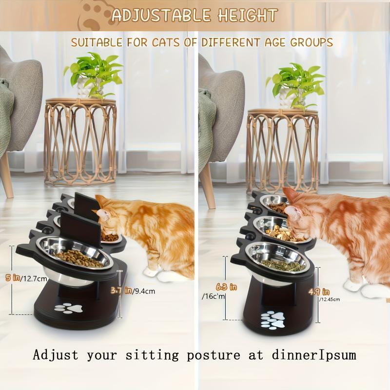 Adjustable 15 Degree Tilt Cat Bowl, 1 Set 3 Bowls Detachable Pet Feeder, Pet Supplies for Indoor Outdoor Use, Cat and Dog Accessories