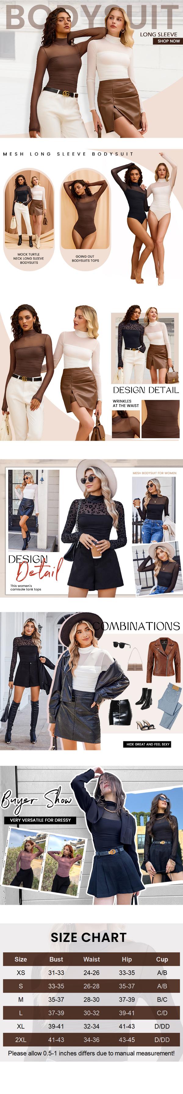 Women Long Sleeve Bodysuit Turtle Neck Shapewear Body Suits Mesh One Piece Leotard Shirt Going Out Tops Fall Outfits Thin Small Head Circumference