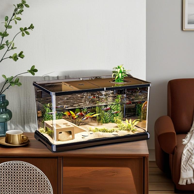 Aquarium starter kit, modern fish tank, transparent rectangular fish tank with lid - high-quality ABS material, medium/small size available. Suitable for freshwater fish, goldfish, and aquatic plants, modern and durable home decoration, easy to clean.
