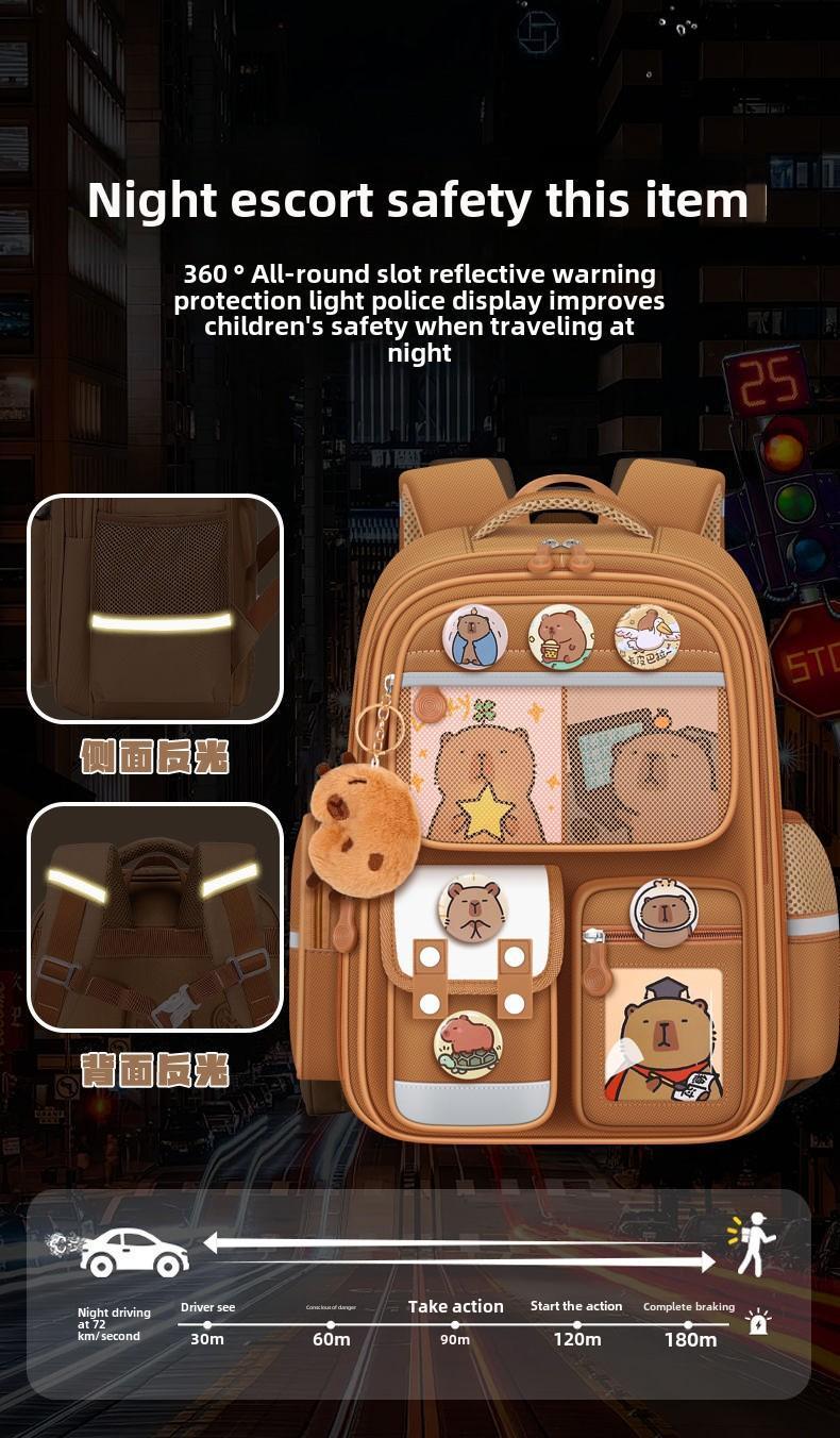 Capybara Orthopedic Book Bags for Boys, Waterproof Primary School Backpacks with Multiple Pockets for School Use