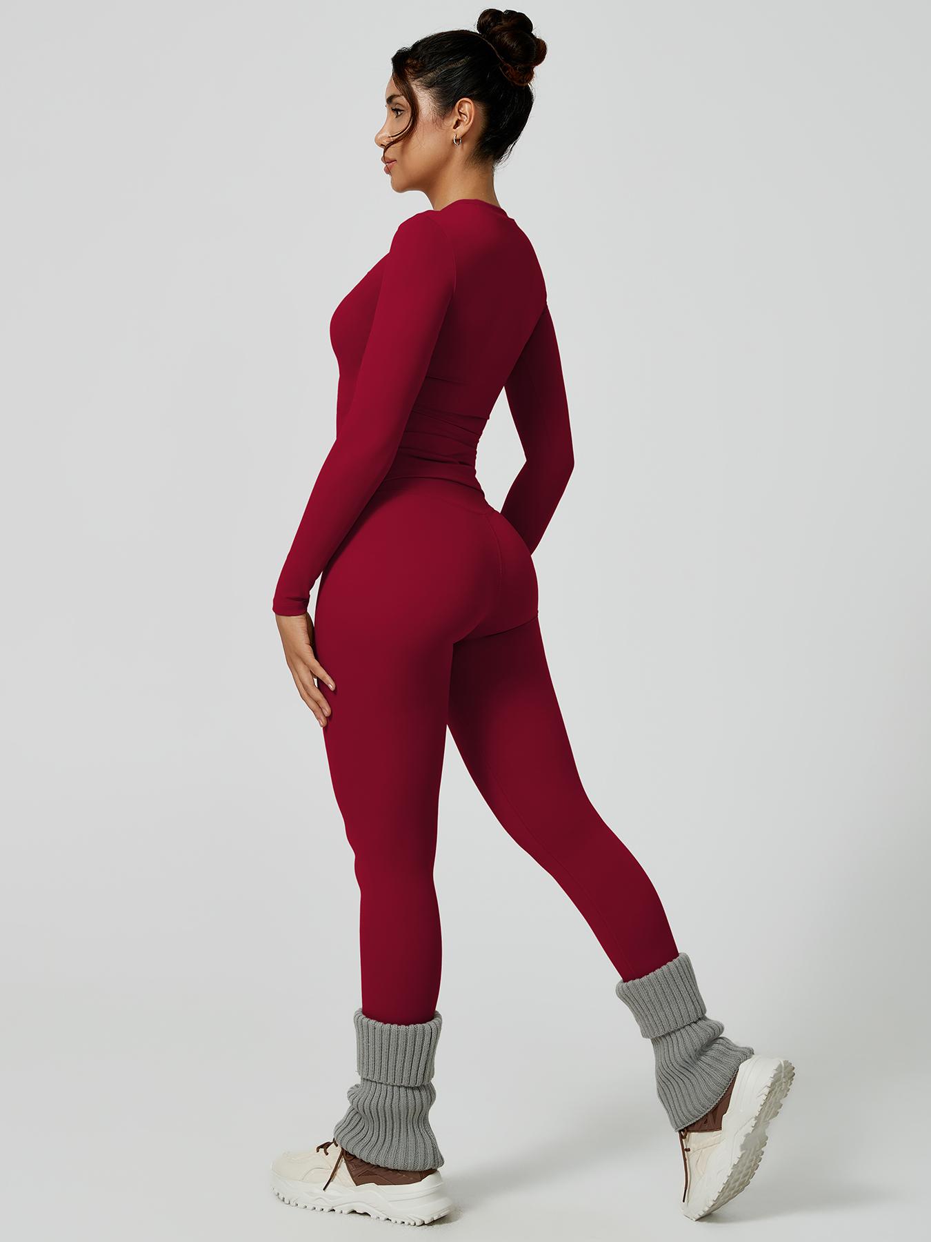 Women's Solid Long-Sleeve Tee & High-Waist Leggings Set, Sporty Round Neck Top & Skinny Pants 2-Piece Set for Gym Workout and Running, Ladies Fall & Winter Sportswear, Sports Fitness Wear, Workout Running Outfits