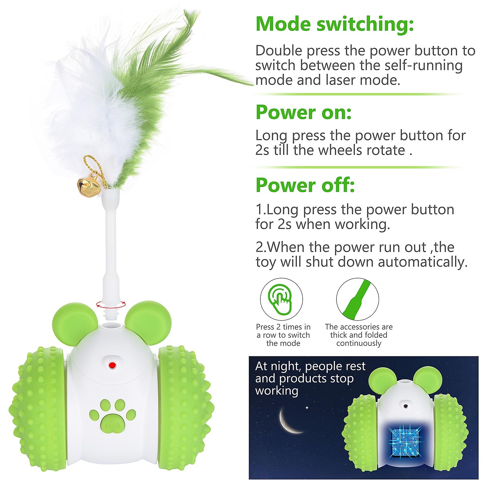 Smart Cat Toy with Laser & Feather, 360° Automatic Rotating, Random Motion & Bell, Interactive Play, Keep Cat Entertained & Active