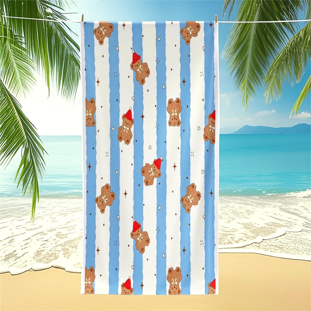 Cartoon Teddy Bear Beach Towel, Cute and Fresh Print Design, Lightweight and Quick-Drying Towel, Suitable for Teens and Children at the Poolside, on Vacation, Travel, and Outdoor Summer Use, Lightweight