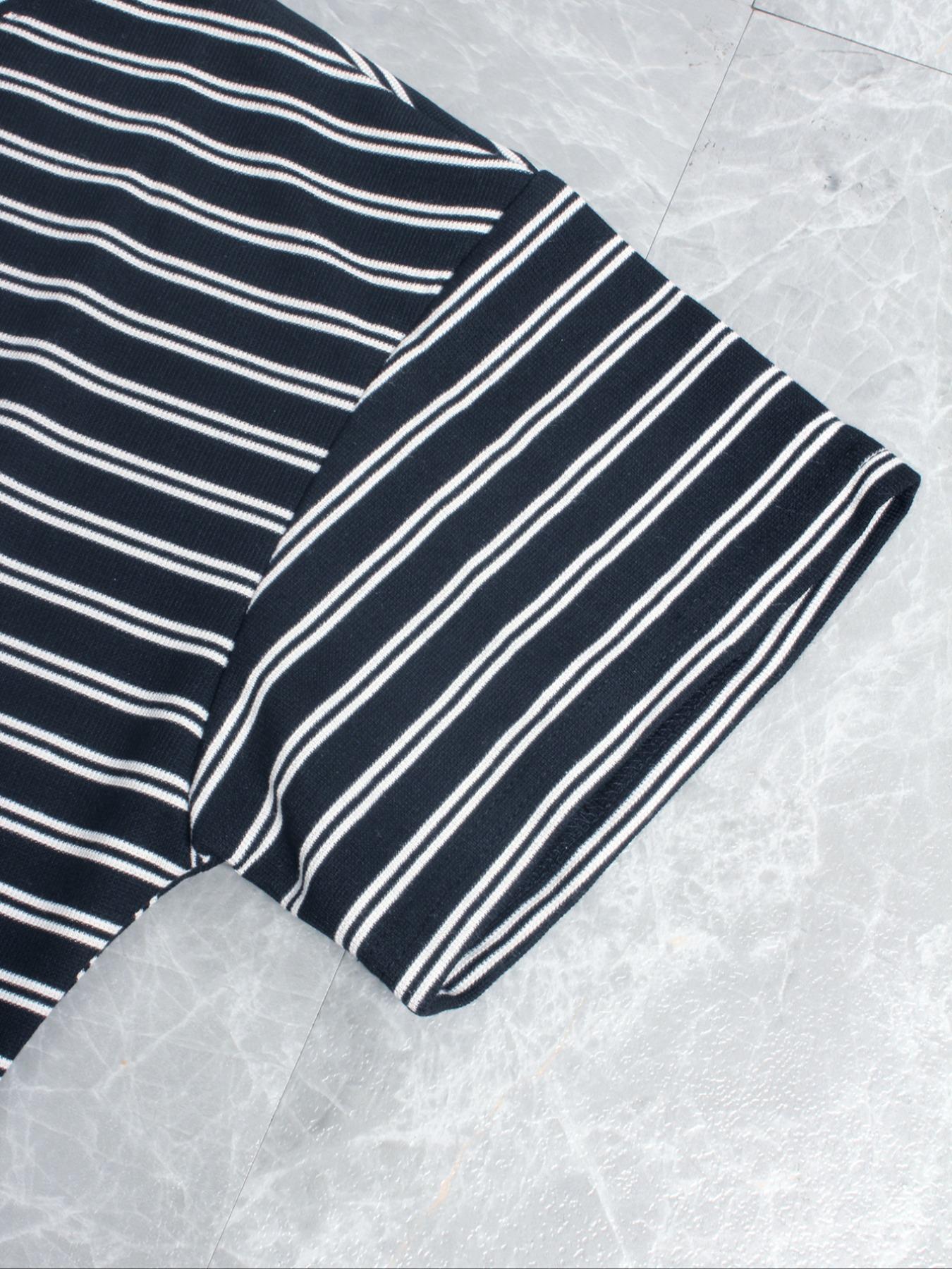 Women's Striped Print Top & Shorts Loungewear, Casual Comfy Round Neck Short Sleeve Tee & Elastic Waist Shorts Pj Set, Ladies Sleepwear for Summer, Pajama, Soft Lounge Sets, Striped Print Bottoms