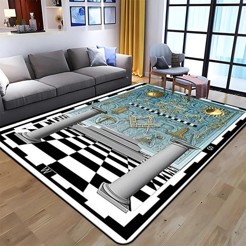 Masonic Square and Compass Flannel Area Rug - Freemasonry Symbol Print Soft Mat for Living Room, Non-Slip Lodge Home Decor #MasonicRug #FreemasonryMat #LodgeHomeDecor #SquareCompassCarpet #NonSlipFlannelRug