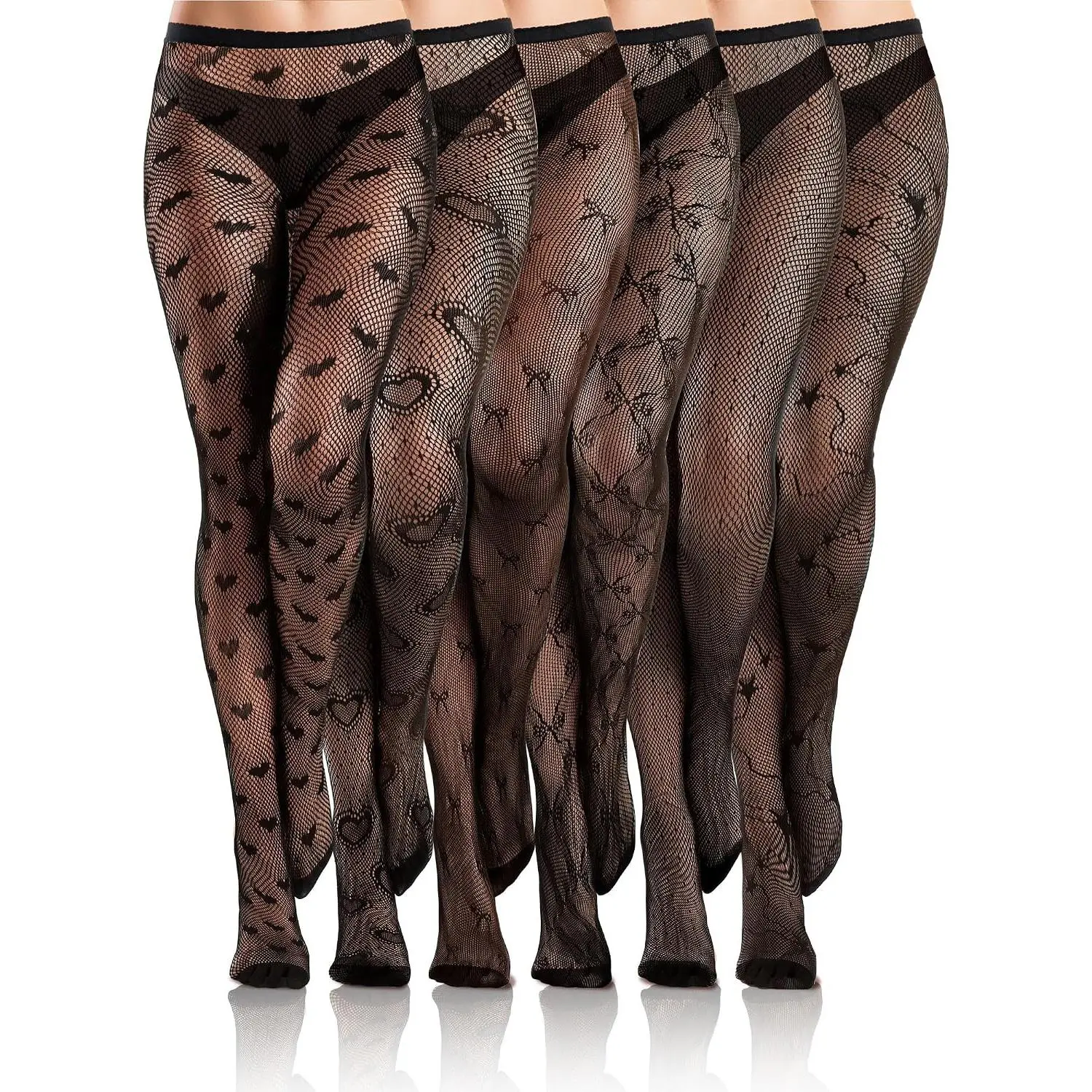 6 Pairs Women's Bow Patterned Goth Fishnet Thigh High Stockings & Waist Tights Leggings Pantyhose for HalloweenGift
