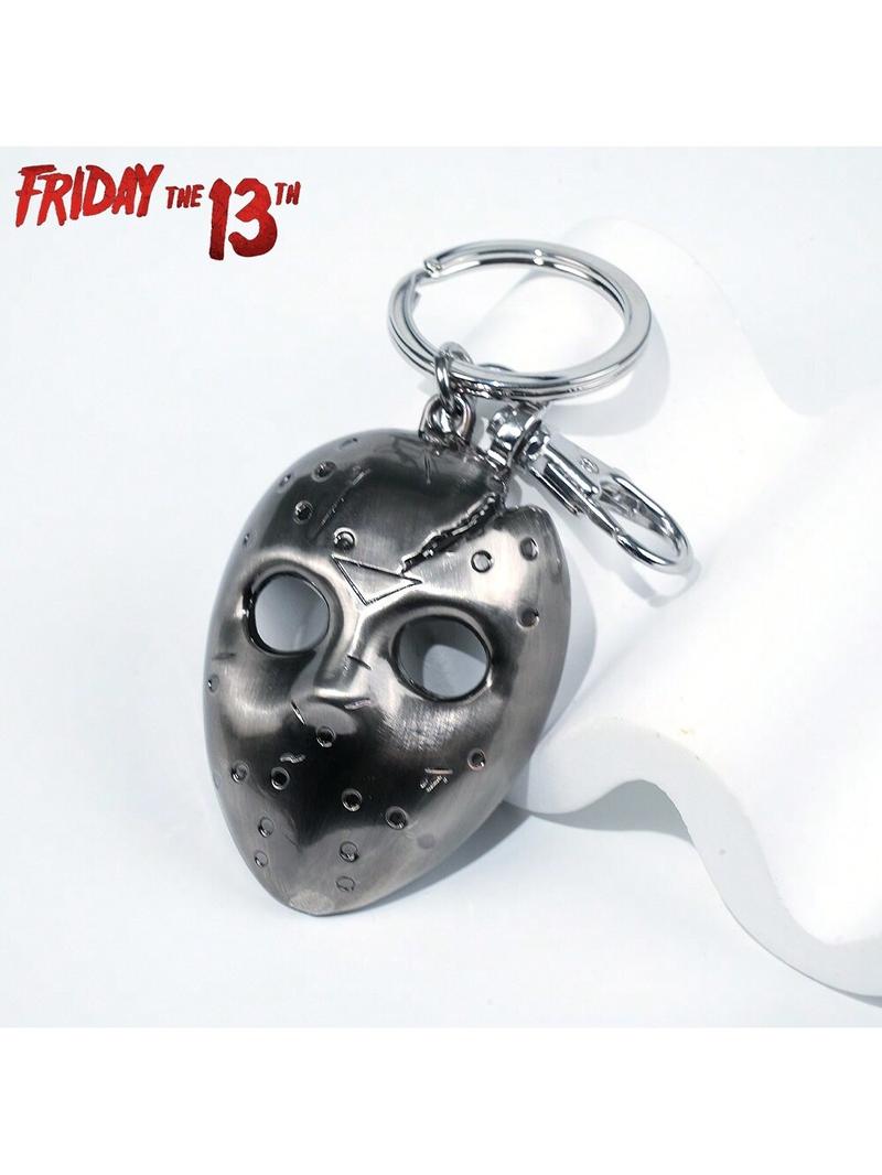 1PC WB Officially Licensed Friday the 13th Jason's Mask Pewter Keyring Metal Keychain Backpack Wallet Keyring Fashion Decoration Accessories Luggage charm Bag Clip Funny Valentine's Day New Year Gifts
