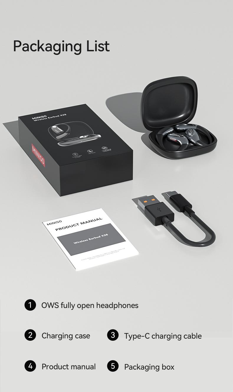 MINISO X28 OWS Open Ear Wireless Bluetooth Earbuds HIFI Sound Quality Sports Headphones IPX5 Waterproof With microphone