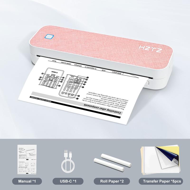 Portable Inkless Thermal Printer, A4 Size, Prints Documents & Labels, Wireless Connection, USB Charging, Ideal for Travel & Office