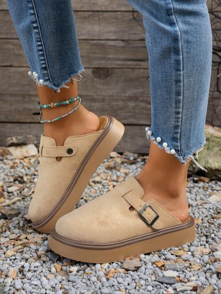 Women's Multi-Color Velvet Slip-On Shoes, Elegant Comfortable Large Size Single Button Design, Casual Fashion Slippers for Spring & Fall