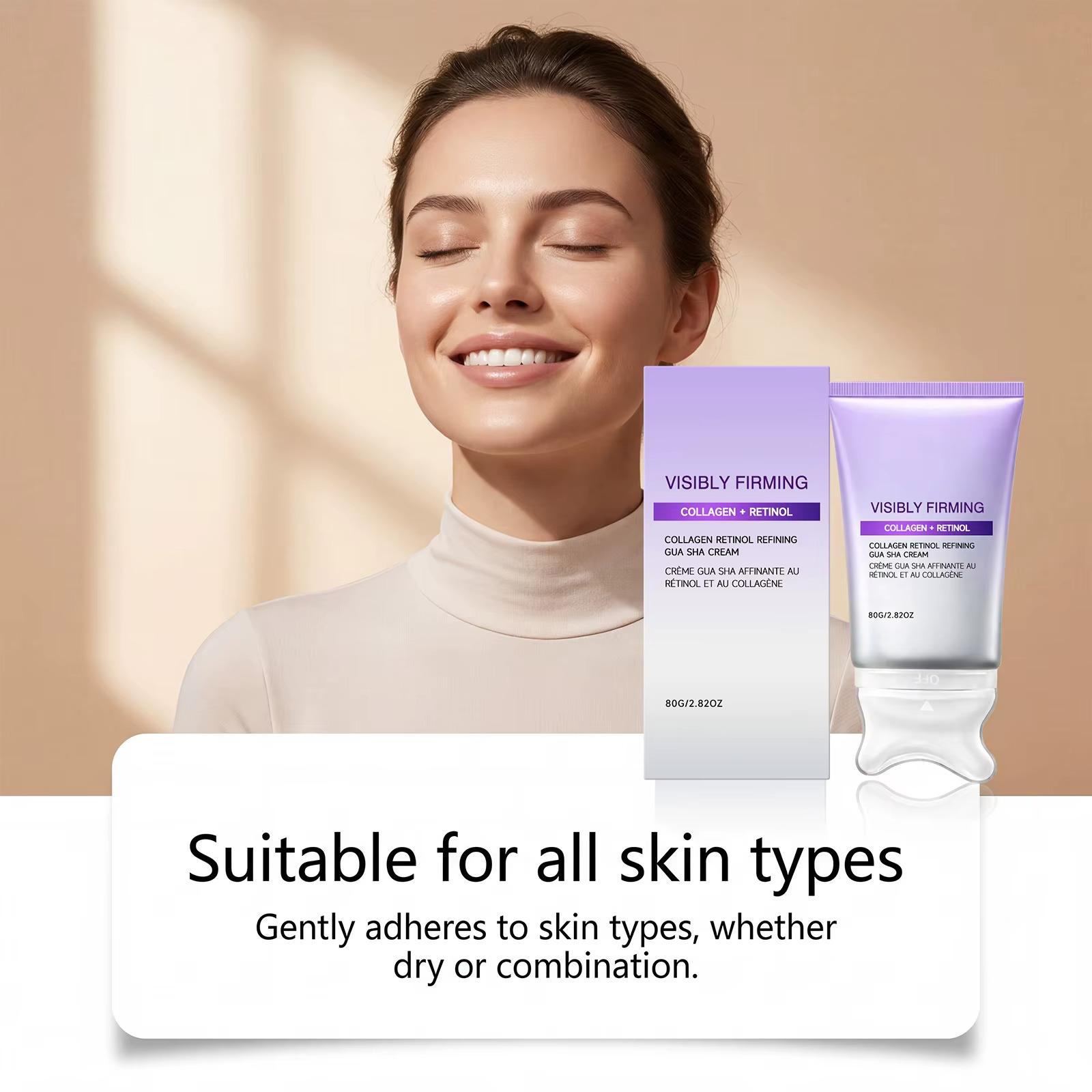 2-in-1 Gua Sha Neck Firming Cream with Roller Massager -Gua Sha Firming Cream Lifting Cream Anti-Aging Retinol & Collagen Moisturizer for Jawline & Turkey Neck Lifting - Korean Skincare V-Line Contour Lotion (2.7 fl.oz)