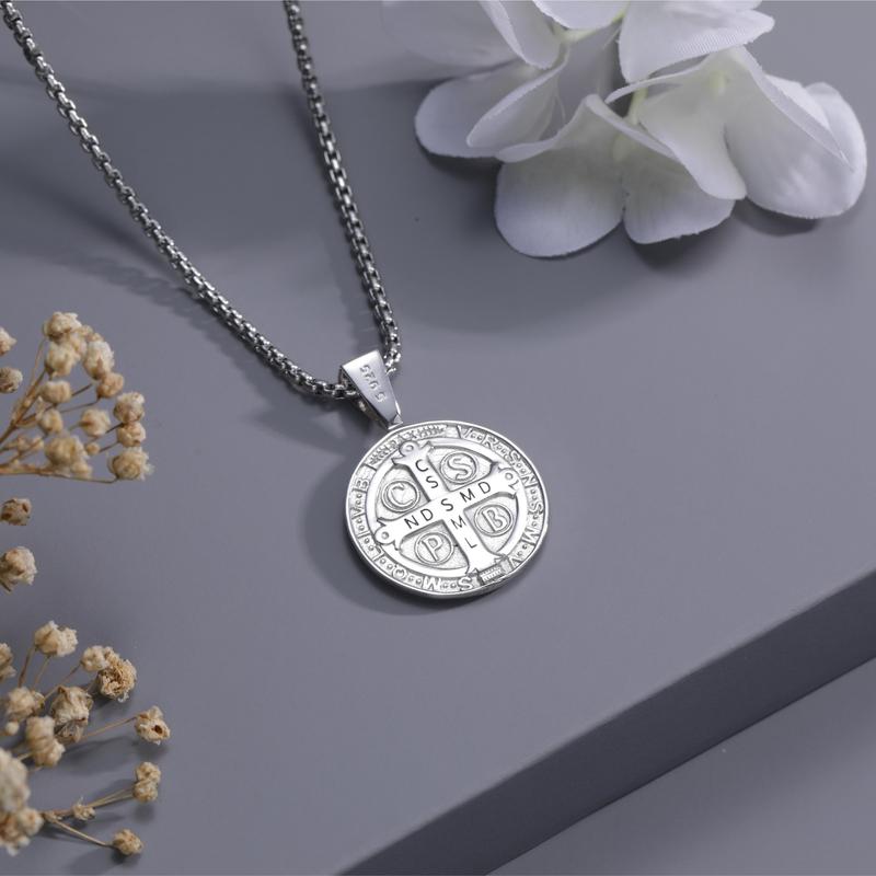 DRINSPER S925 San Benedict Amulet Necklace Sterling Silver Medalla de St Benito Necklace TikTok Shop Black Friday