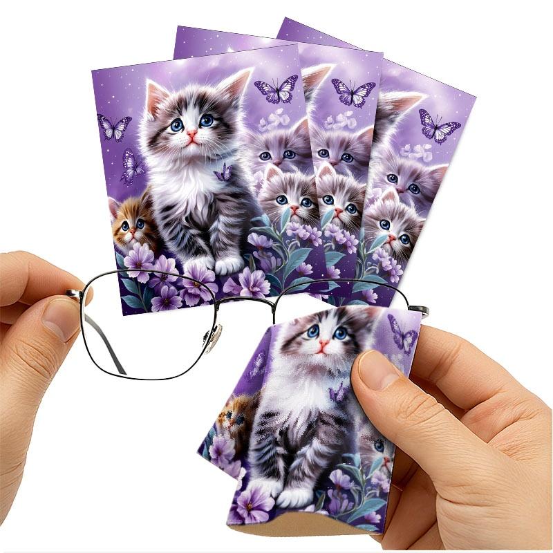 1/3/6/14pcs Kitten - Themed Cleaning Cloth, Suitable For Camera Lenses, Eyeglasses, Multiple Specifications Available, Single - Sided, Soft Material, Ideal For Home Use, Magical Purple Kitten Design