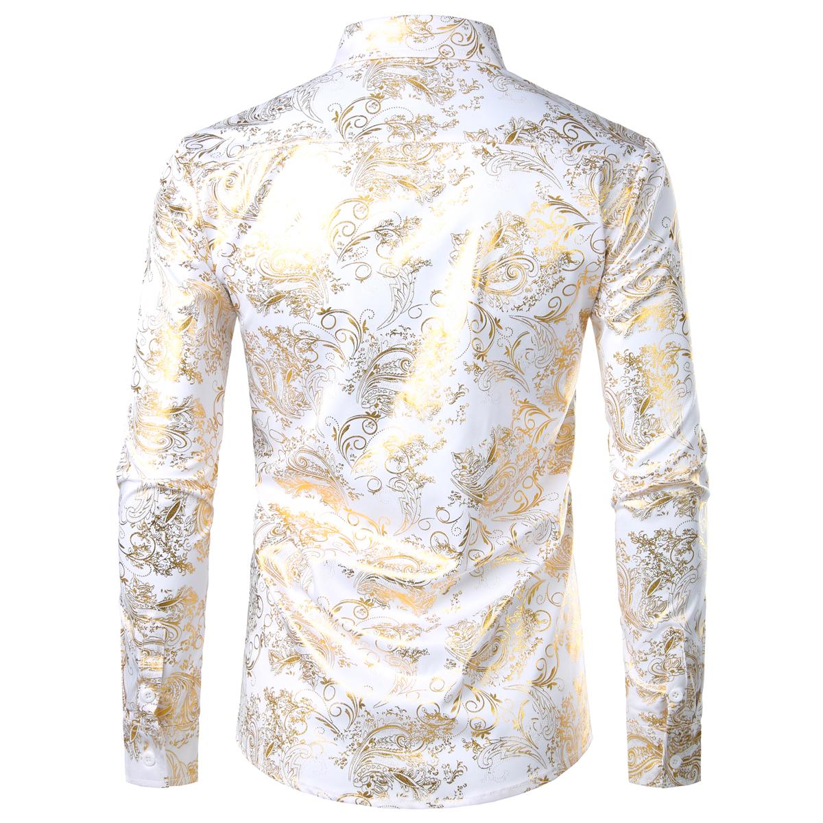 ZEROYAA Men's Luxury Paisley Dress Shirt Shiny Floral Printed Button Down Shirts for Party Prom Casual Elegant Father's Day Gift for Boyfriend Dad Gifts Black People Menswear Fabric Long Sleeve Top Vneck