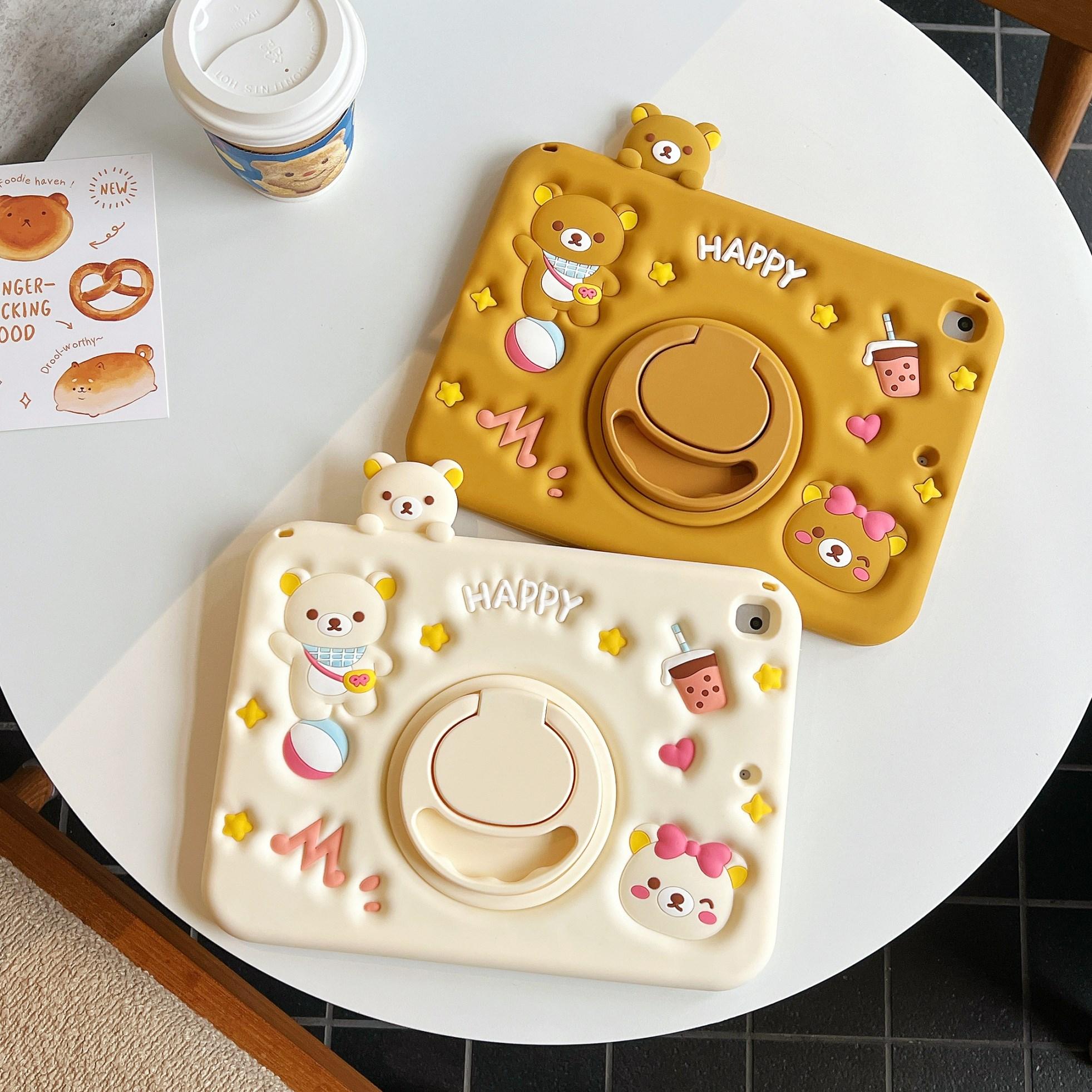 For IPad Air Mini 2 3 4 5 6 7 10.9 Pro 11 9 8 7th 10.2 10.5 GenA16 Child 3D Easy bear Tablet pen slot Protective Same phone case