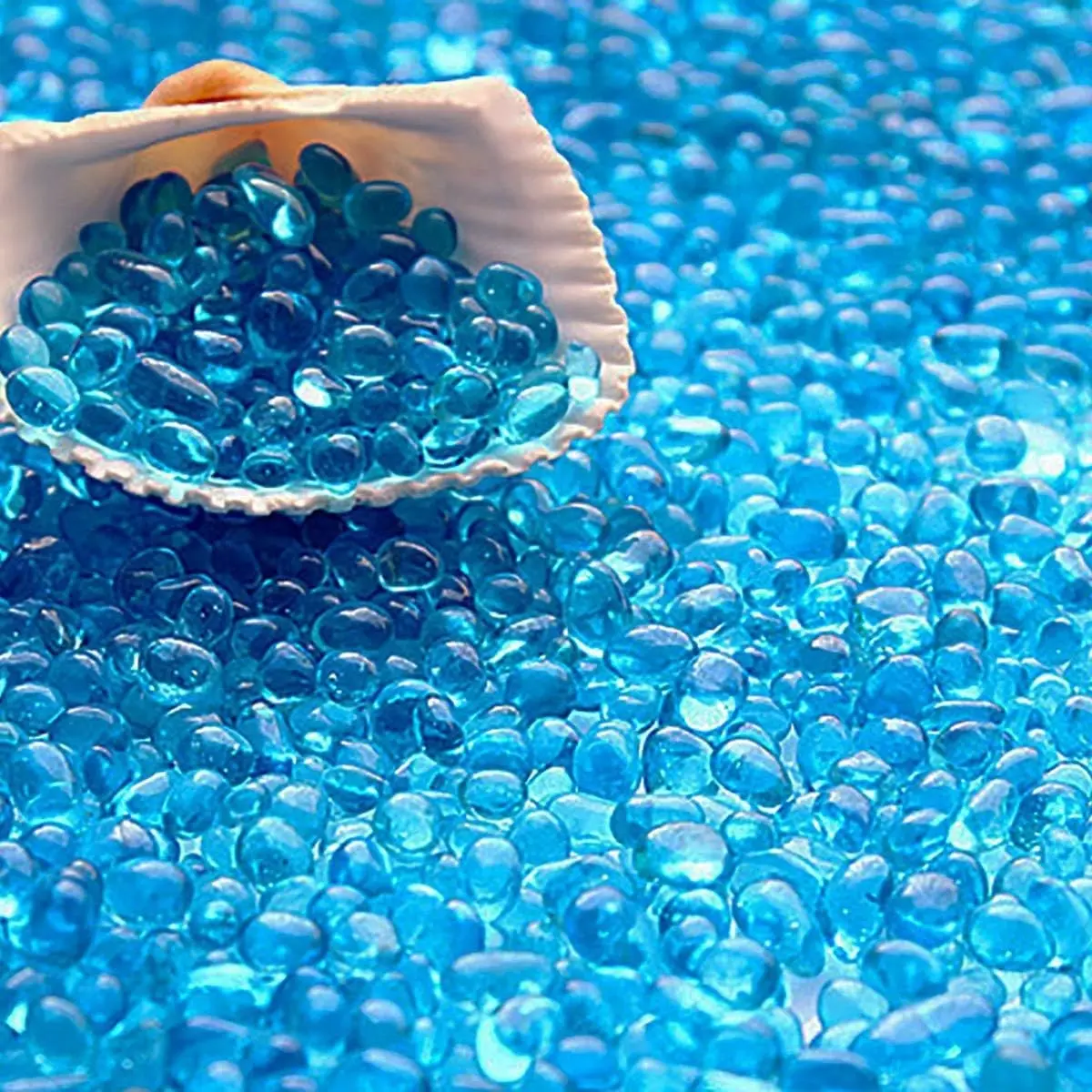1Lb/460g Irregular Lake Blue Sea Glass Pebbles - Non-Toxic Artificial Crystal Gemstones for Aquarium, Turtle Tank, Vase Filler, Terrarium & Flowerpot DecorationGift