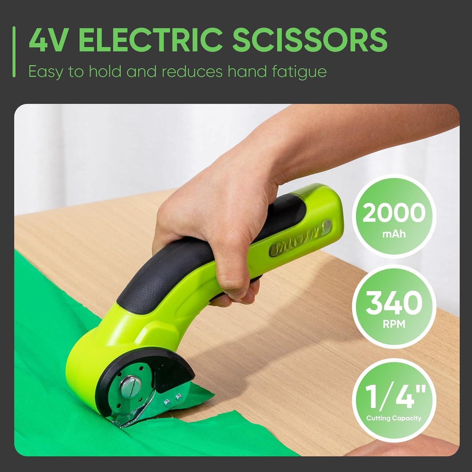 4V Cordless Electric Fabric Rotary Cutter - 2000mAh Brushless Motor, Type-C Rechargeable, Fabric Cutting Tool with Extra Accessory & Storage Bag (Cardboard Box Packaging), Fabric Rotary Cutters