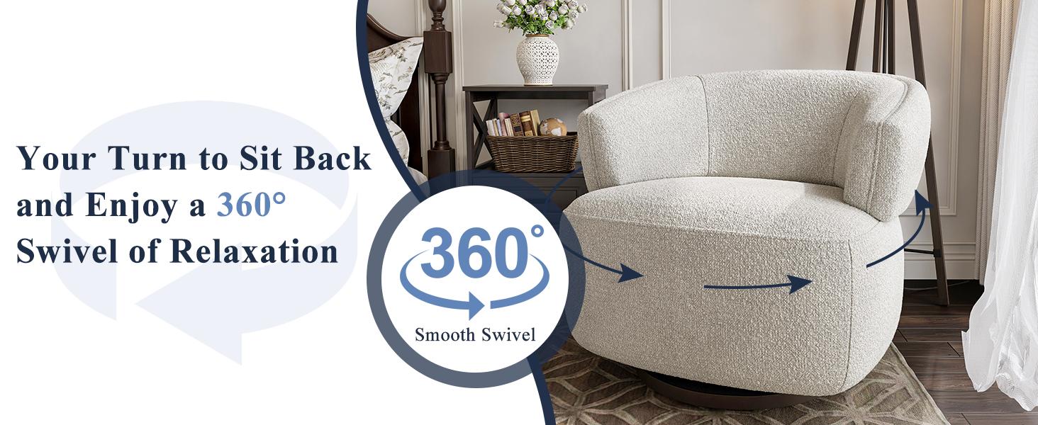 RoyalCraft Swivel Accent Chair, Fully Assembled Round Barrel Chairs, Oversized Upholstered Armchair with 360-Degree Base, Comfy Modern Chair for Living Room, Bedroom, Office