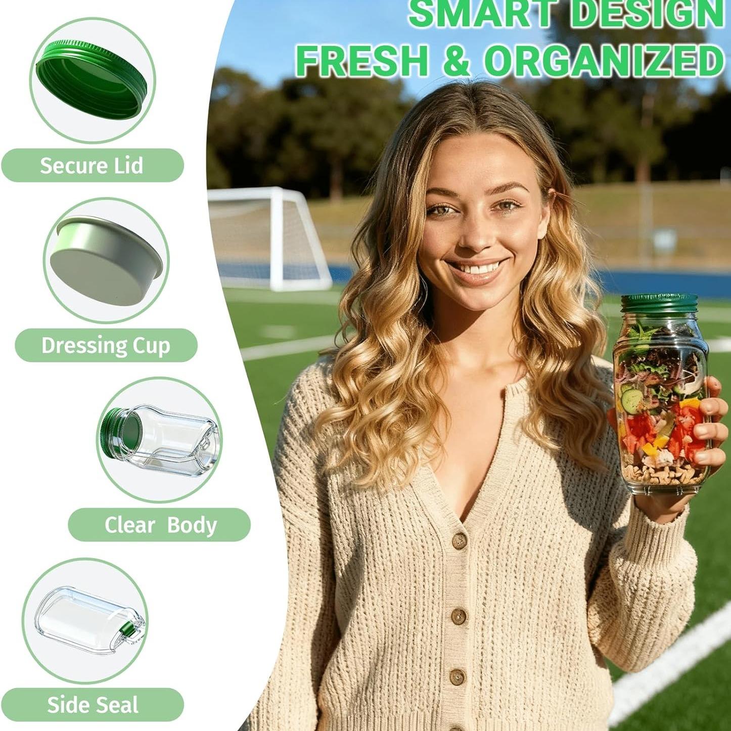 1 salad jar, salad pod, Mei Sen jar salad container, leak-proof vertical layered salad jar, container with seasoning, reusable and portable lunch container, suitable for office, picnic and travel, Airtight Food Storage, Leak Proof Lids
