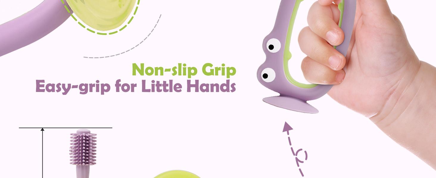 360° Baby Toothbrush with Suction Base,Toddler 12 Months up,Infant Oral Cleaner, Baby Tongue Cleaner,Food-Grade Silicone,Adjustable Safety Shield