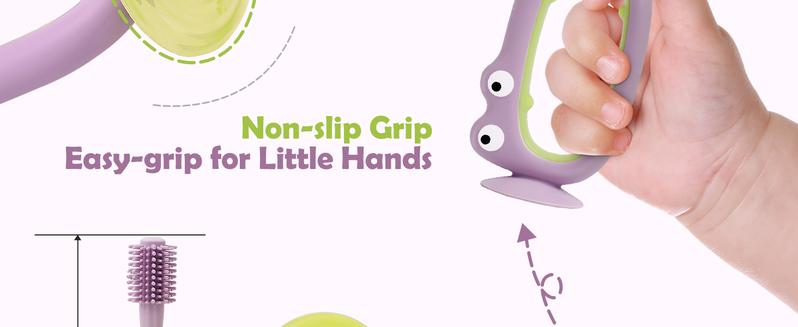 360° Baby Toothbrush with Suction Base,Toddler 12 Months up,Infant Oral Cleaner, Baby Tongue Cleaner,Food-Grade Silicone,Adjustable Safety Shield