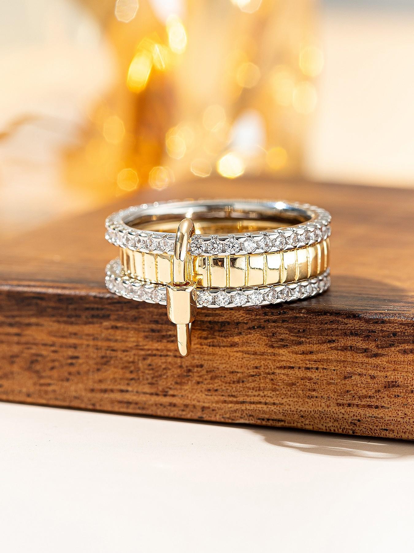 Personalized Two-Color Four-Ring Elegant Stackable Design Women Ring, Valentine Wedding Party Gift, Casual Copper Jewelry Accessory