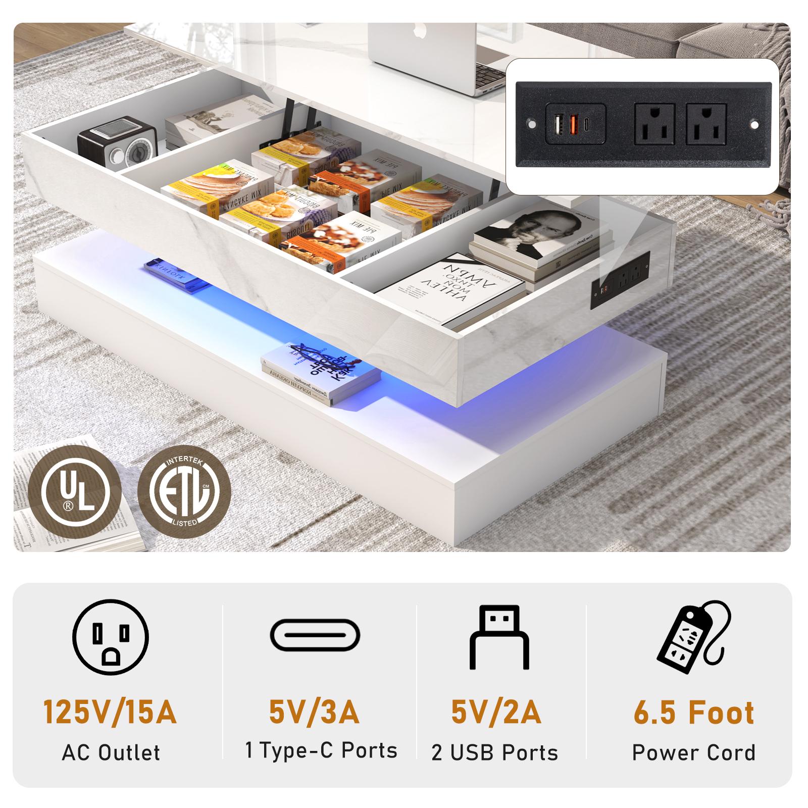 39.4"/47.2" Large Lift Top Coffee Table,Modern High Glossy LED Coffee Tables for Living Room with Storage,Black Living Room Tables for Living Room,Dining Room,Bedroom Home Office,APP LED Lights（Black/white）