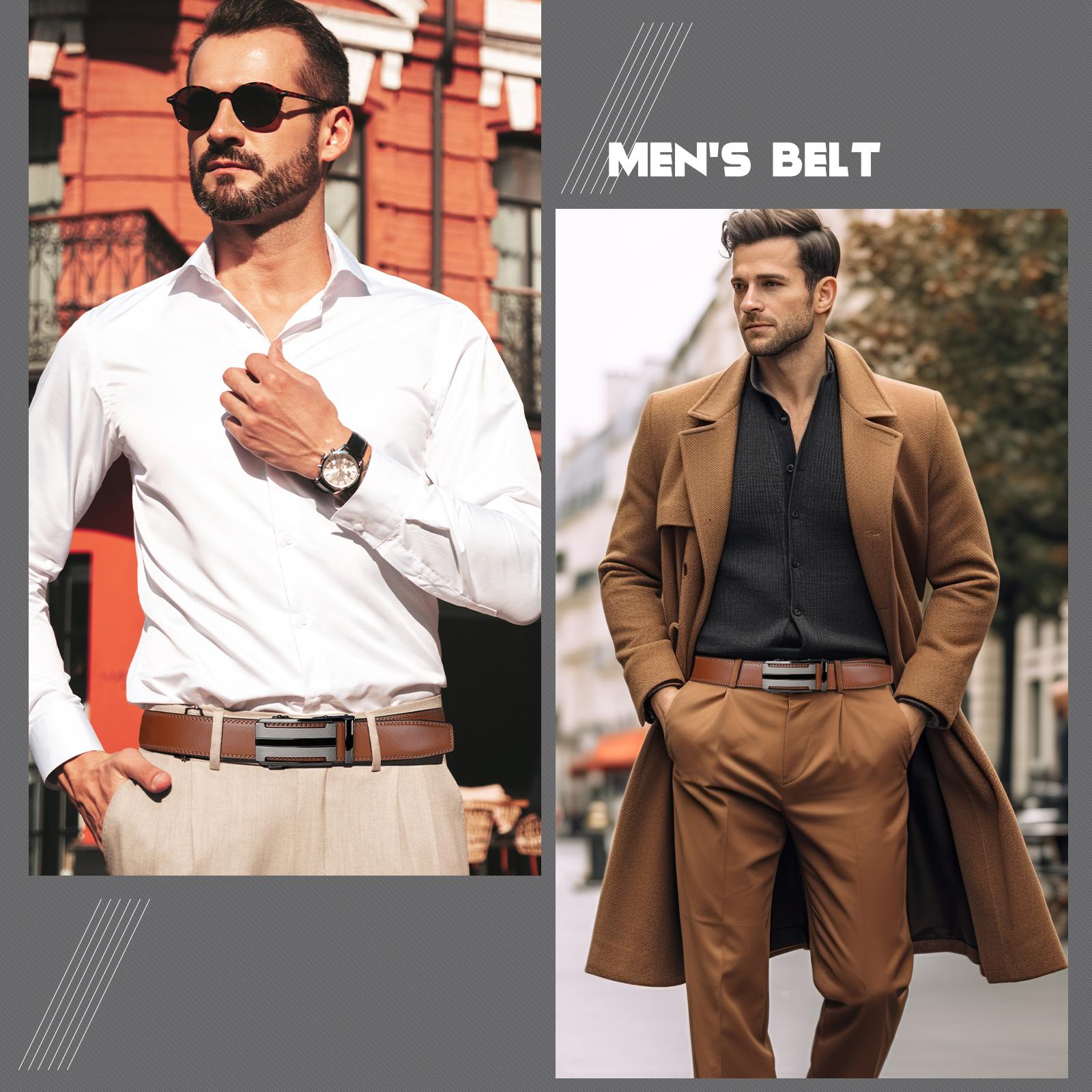 Father's Day Gift Ratchet Mens Belt Leather, Adjustable Quick Release Click Belts for Mens Jeans, Casual & Work