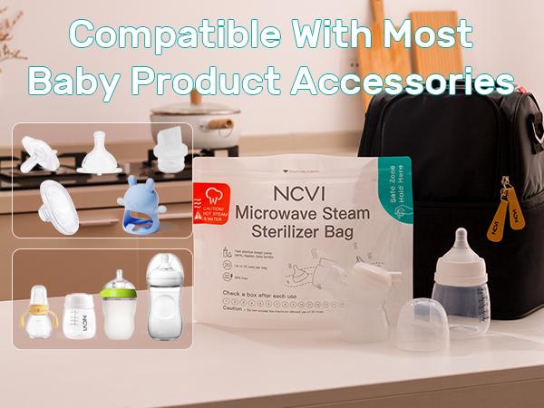 NCVI Microwave Sterilizer Bag for Baby Bottles, Pacifiers, Teethers & Breast Pump Accessories – BPA-Free, Reusable, Rapid Sterilization, 15 Pack, Suitable for Travel or Home