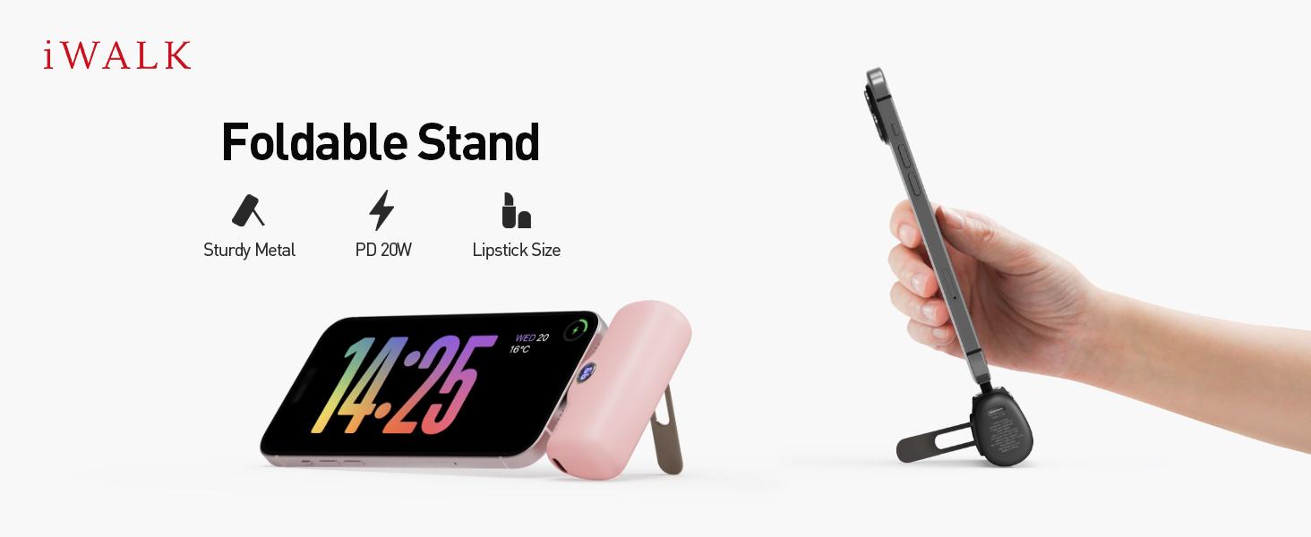 iWALK 20W PD Mini Charger 5000mAh Capacity Fast Charge for iPhone17/16/15/Samsung Daily Carry Pink Rechargeable Battery Pack Usb Portable Power Device Plug Foldable Metal power bank