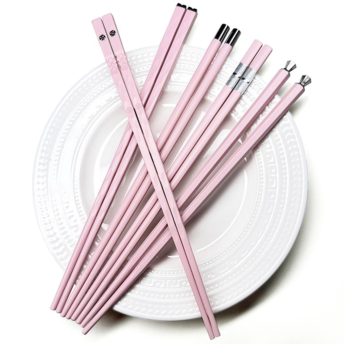 5Pairs Pink Anti-Slip Durable Sushi Chopsticks, Pet and Glass Fiber Synthetic, for 5 People, Perfect for Holiday Parties Wedding Hotel Restaurant Gifts