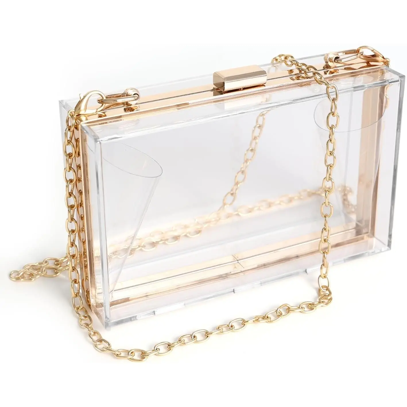 Clear Acrylic Purse Stadium Crossbody Clutch for Women Evening Party | Clear acrylic box clutch with detachable gold chain strap, small transparent crossbody purse for concert&wedding