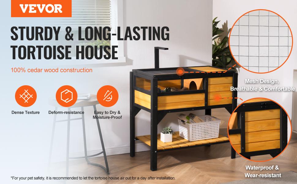 VEVOR Tortoise Habitat, Wooden Tortoise House Indoor Outdoor, Tortoise Enclosure with Light Stand, Reptile Enclosure Small Animal Cage with Stand Legs for Gecko, Lizard, Snake