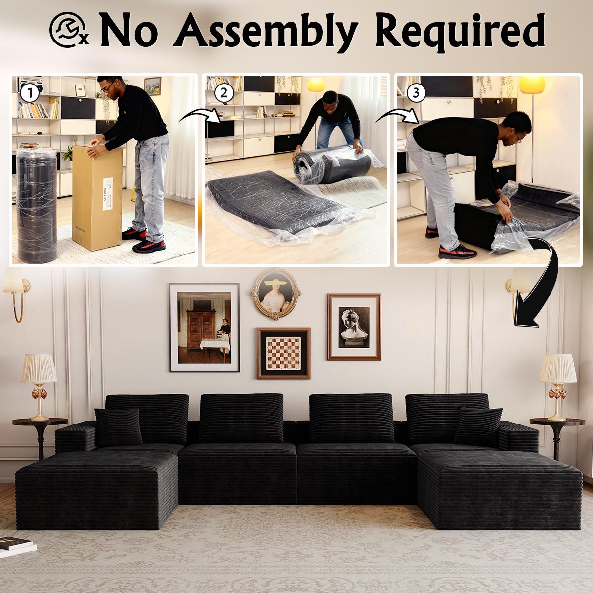 141.73"x70.87'' Boneless Couch Modular Sectional Sofa ，Oversized Cloud Couch Sectional with Deep Seats, Free Combination，Wide-Strip Corduroy Fabric, Compressed No-Assembly Couches for Living Room