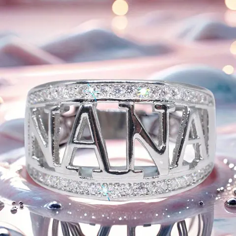 Unisex Exquisite NANA Initial Ring - Gold-Colored Cubic Zirconia Costume Jewelry, Elegant Holiday Gift, Sizes 6-10, Ideal for Wedding Occasions