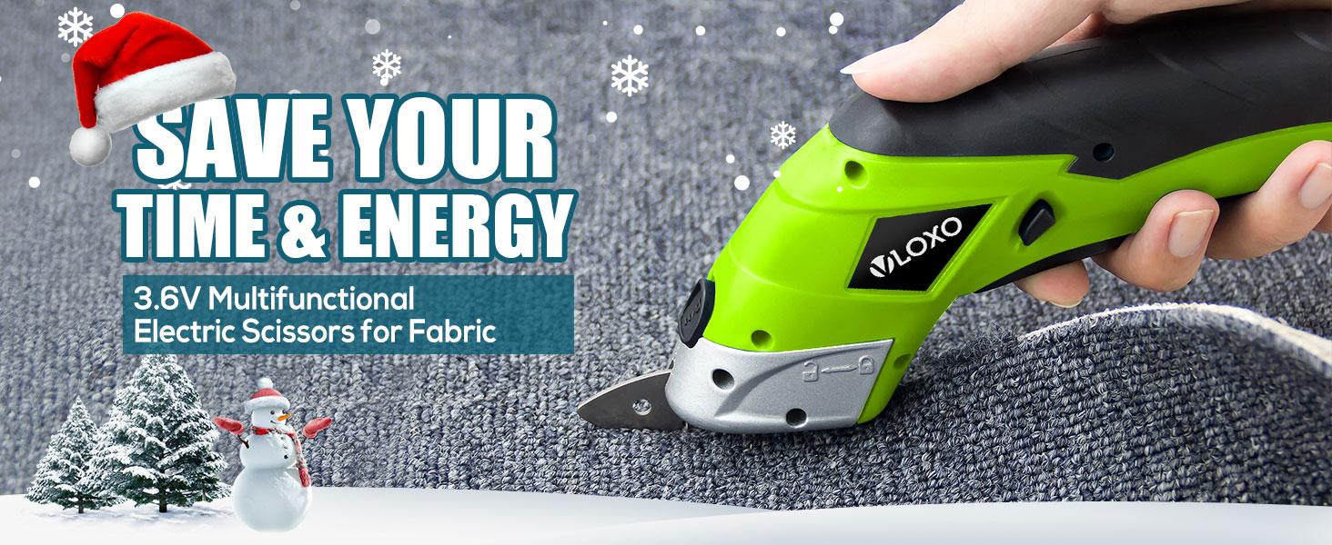 Electric Scissors Electric Box for Cardboard |   Electric Scissors with Blades and Charging Adapter for Crafts Carpet Felt with Case Green CS4001