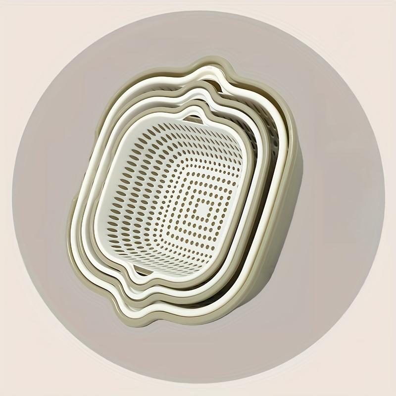 6pcs Set: 3 Draining Baskets + 3 Colanders - Space-Saving Stackable Design, Non-Food Contact Plastic Kitchen Strainer Utensils for Washing Vegetables, Fruits, and Dishes - Suitable for Home and Commercial Kitchens, Fruit Washing, Compact Storage, Sturdy