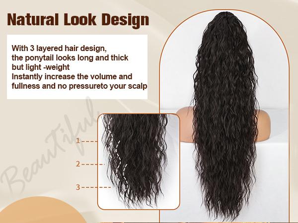 MAQUIUAGE Gray Ponytail Extension Claw 30 Inch Curly Pony Tail Clip in Claw Hair Extensions Fluffy Natural Looking Synthetic Hairpiece for Women