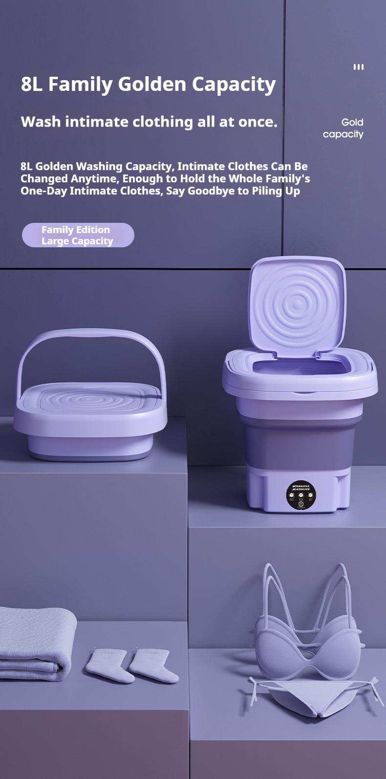 Portable Washing Machine, 8L Foldable Mini Washing Machine Bucket Washer with Water Tube Deep Wash and Spin Dry Washer for Dorm, Camping, RV Travel Laundry