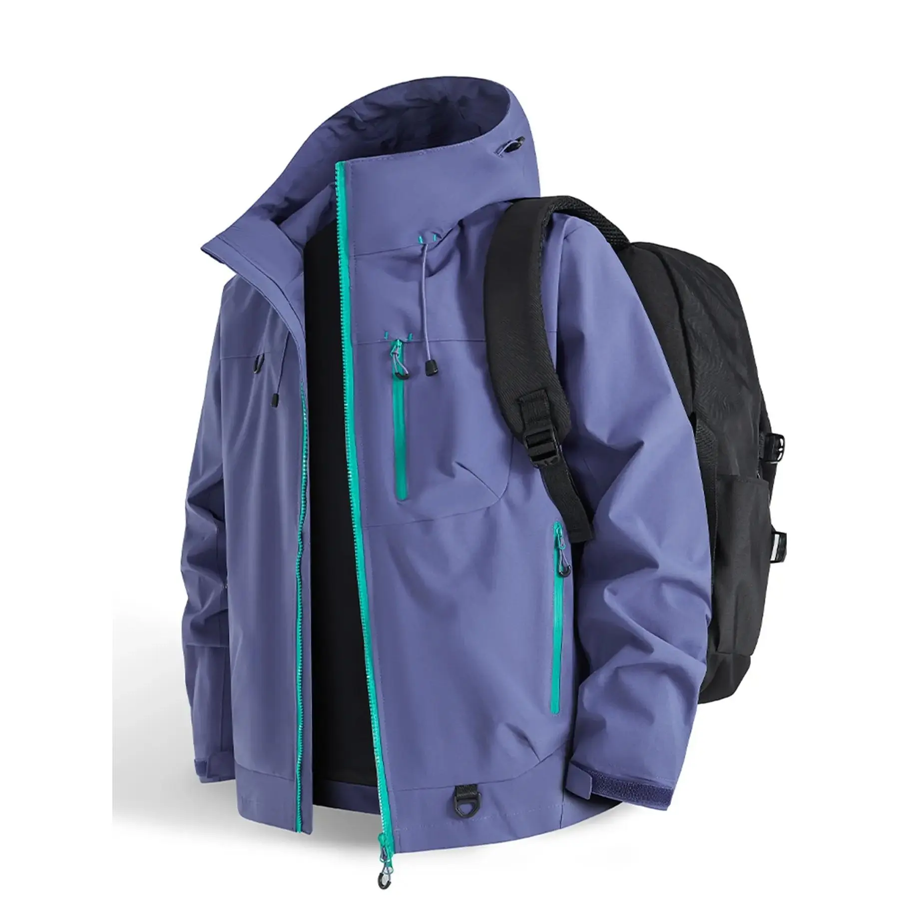 Unisex Polyester Twill Outdoor Hooded Jacket for Couples - Windproof, Waterproof, Breathable, Comfortable Solid Color Hiking Outerwear for Spring & Autumn, Sports Casual Layer