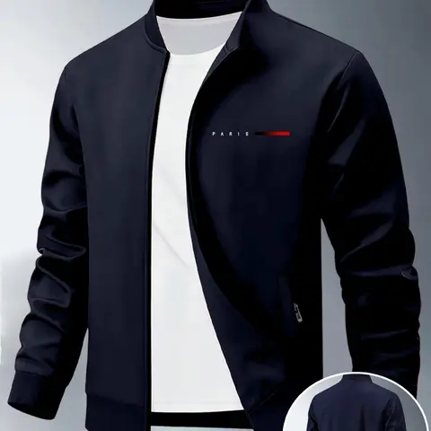 Men's Casual Lightweight Fashion Jacket Without Lining, Letter Print Graphic Design, Fitted Sportswear for Daily Wear and Outdoor Activities Coats
