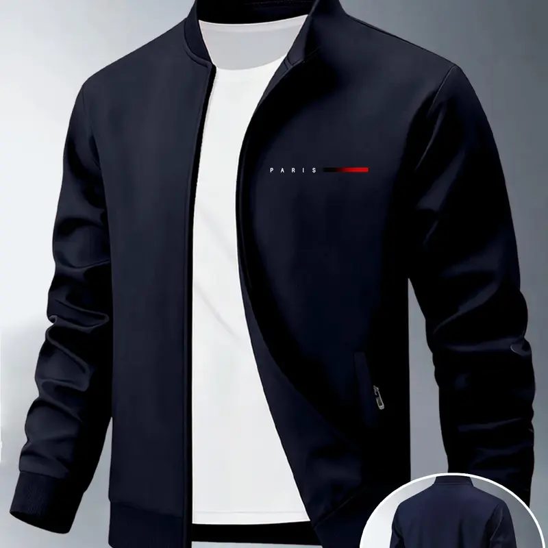 Men's Casual Lightweight Fashion Jacket Without Lining, Letter Print Graphic Design, Fitted Sportswear for Daily Wear and Outdoor Activities Coats