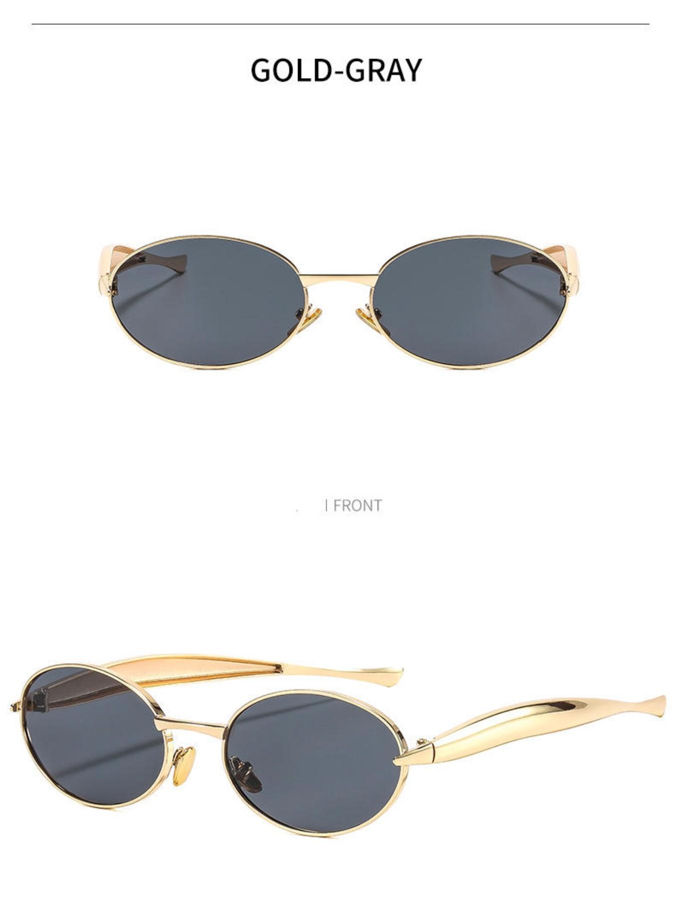 2026 New Oval Metal Sunglasses, Vintage Gold Frame, Gradient Lenses, Small Face Fine Frame, Trendy Street Style Women's Shades