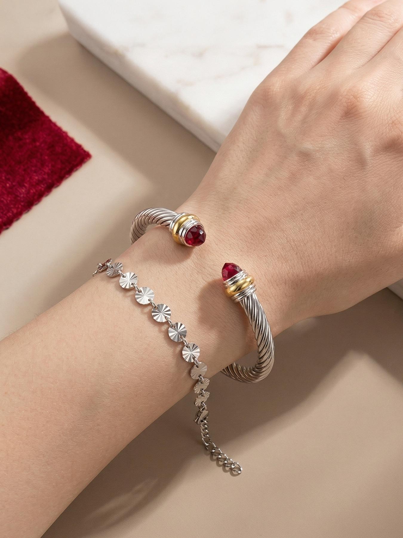 18k Embroidered Bracelet, Diamond-encrusted Twisted Bracelet, Adjustable Bracelet, Versatile Punk, Fashionable, Simple, Luxury Accessory # Jewelry / Stainless Steel / Colorfast / Hypoallergenic / Couple / Festival / Party / Ideal Gift