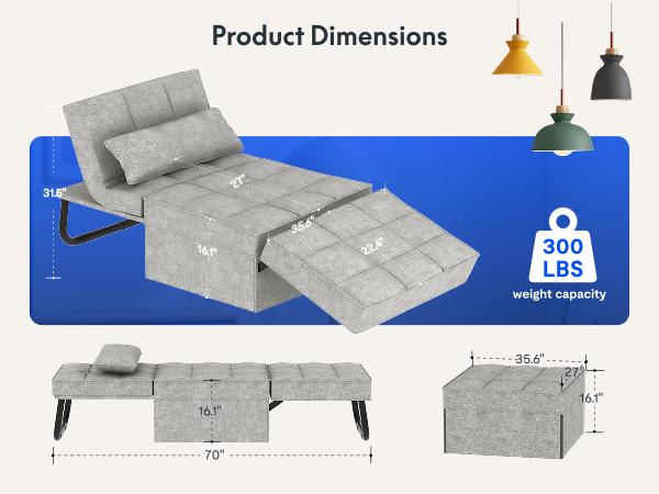 【TikTokShopfalldealsforyou】FlexiSpot Convertible Sleeper Chair Sofa Bed, 75 inches, with 5-Level Adjustable Backrest, Folding Ottoman Bed Sofa for Living Room, Apartment, Office - Grey