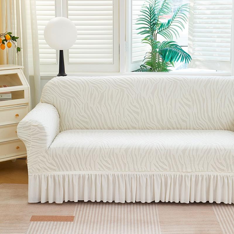1pc Solid Color Microfiber Water Wave Elastic Stretch Sofa Cover, Elastic Couch Cover, Elastic Sofa Slipcover, Slip Resistant Sofa Protector with Skirt, Easy Care Dust Cover for 1 to 4 Seater Sofas, Home Decoration