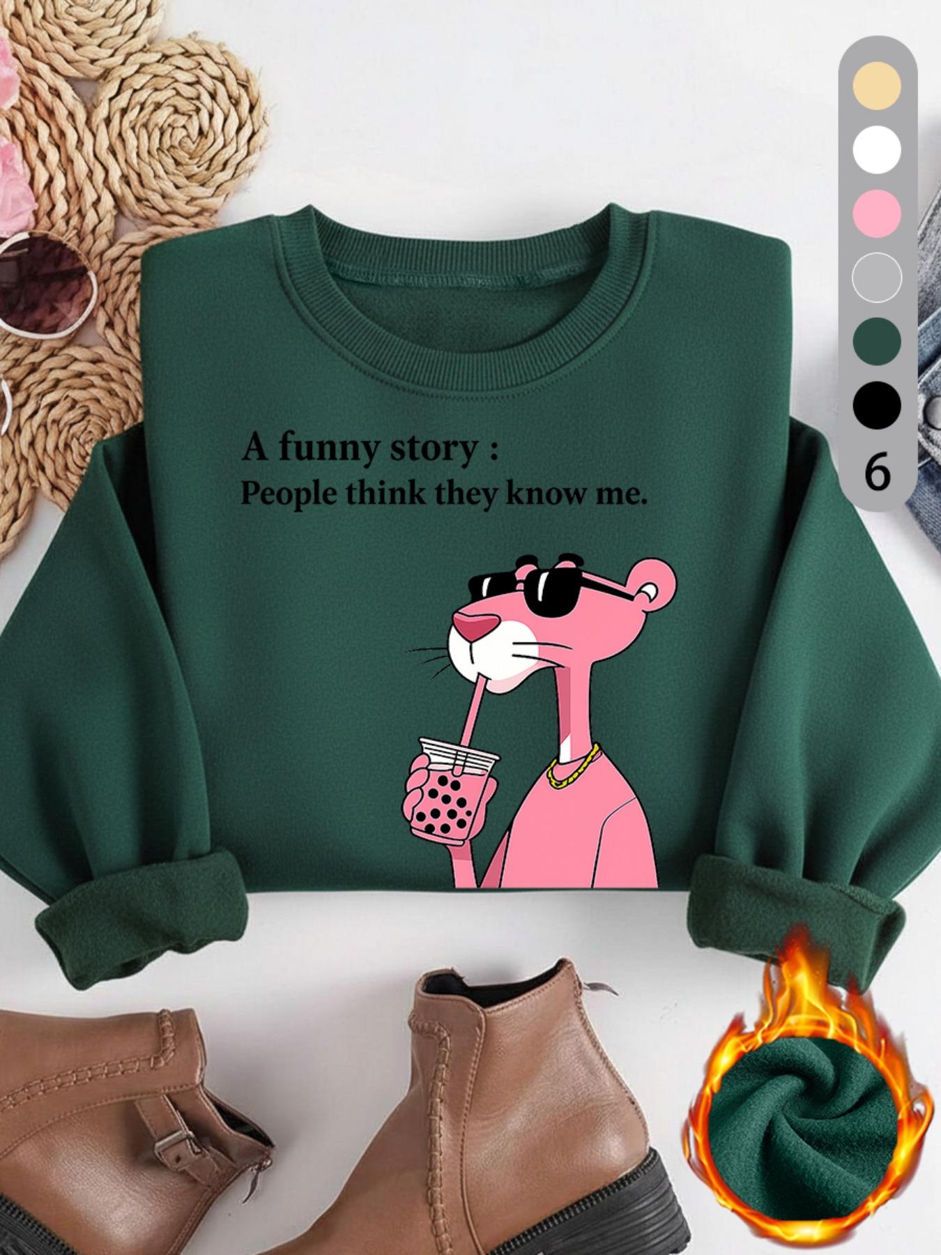 Women's Panther Print Sweatshirt, Casual Vintage Washed Cotton Long Sleeve Pullover, Fitted Round Neck Sporty Style, Fall Winter Fashion