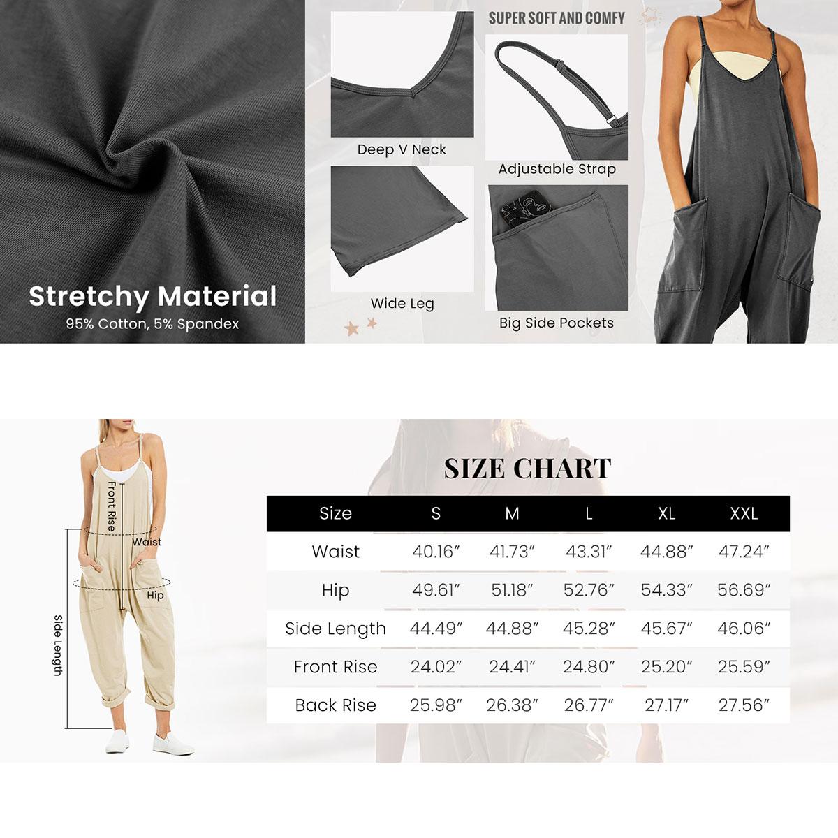 UANEO Women's Causal Jumpsuits V Neck Sleeveless Harem Overalls Stretchy Adjustable Strap Romper with Pockets